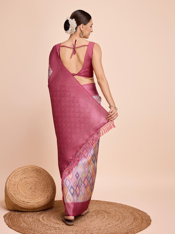 Pink Weaving Jari Designer & Printed Kanjivaram Silk Saree