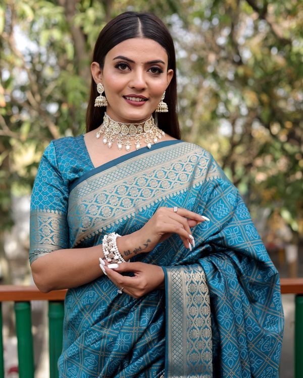 Blue Weaving Bandhej Patola Designer Handloom Silk Saree