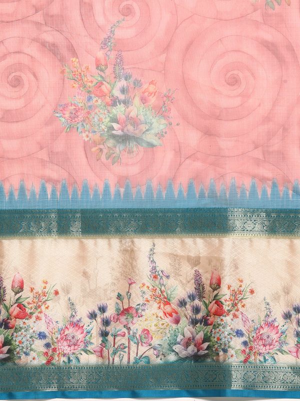 Pink Kanjivaram Silk Floral Printed Zari Woven Saree