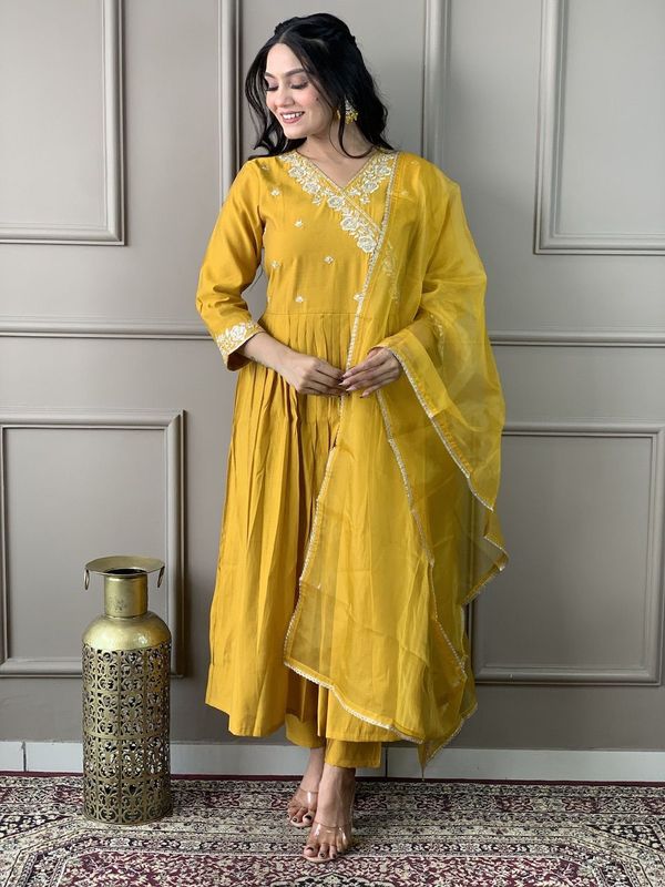 Purple Chanderi Cotton A-Line Kurta, Anarkali Kurta