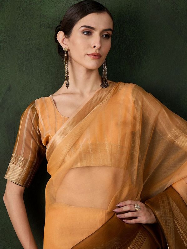 Yellow Wevon Jacquard Designer Khadi Organza Saree