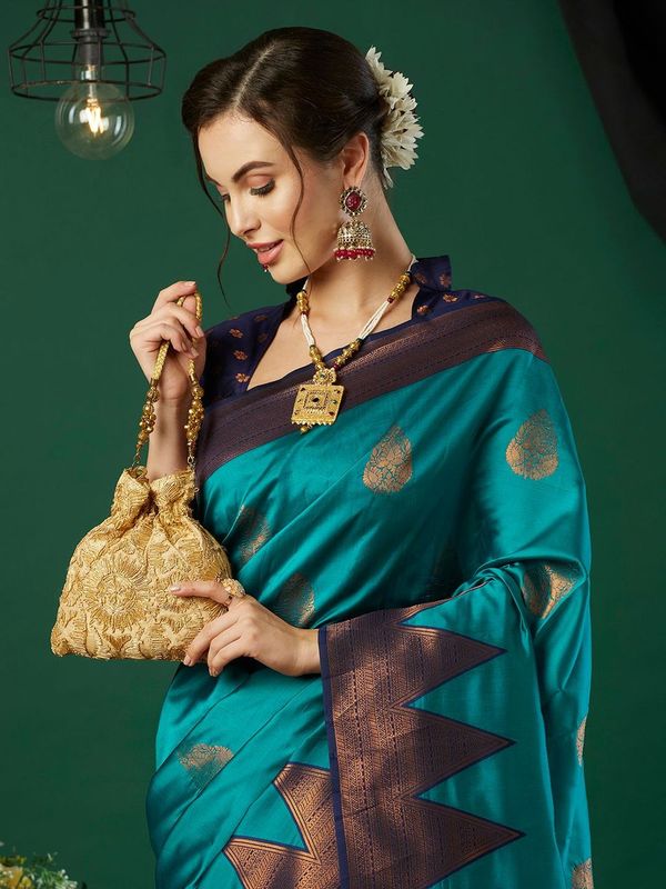 Aqua Blue Wevon Jari Designer Banarasi Silk Saree