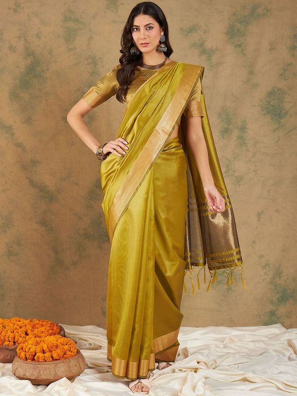 Yellow Wevon Jari Designer Cotton Organza Saree