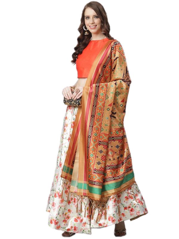 Ethnic Motifs Digital Print Shiney Satin Croptop Lehenga Choli With Blouse For Women and Girls
