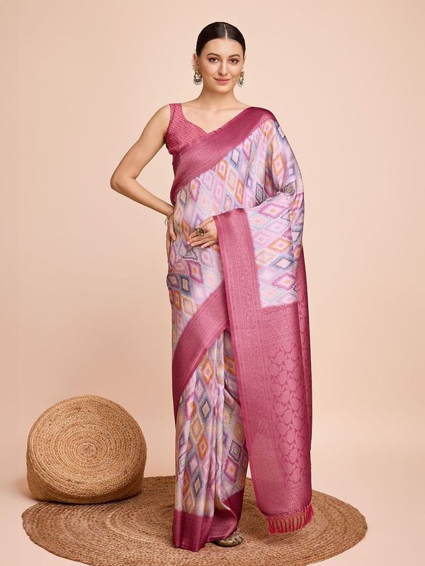 Pink Weaving Jari Designer & Printed Kanjivaram Silk Saree