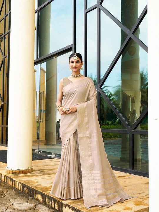 Brown Khadi Striped Saree and Stitched Brown Blouse