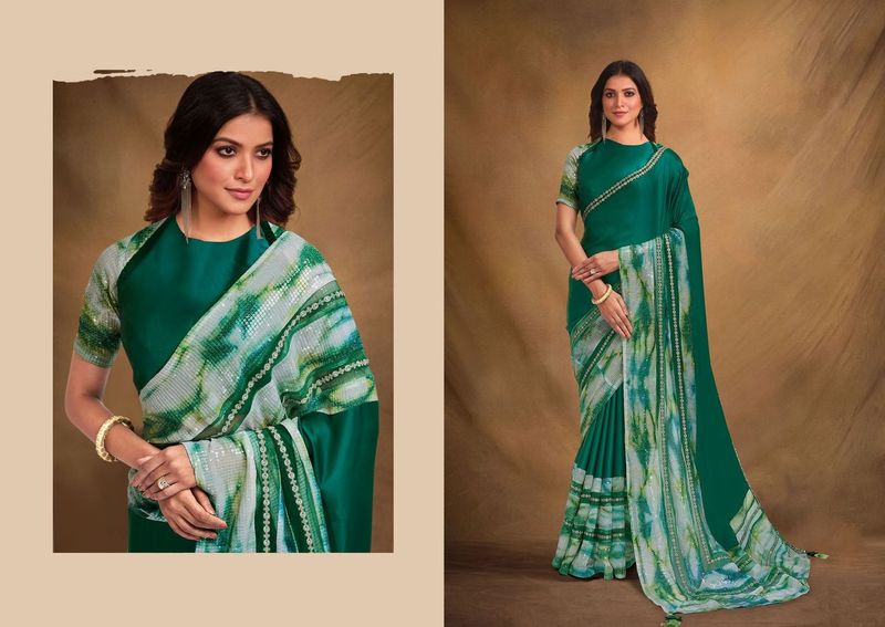 Rama Designer Embroidery & Stone Work Satin Crepe Saree