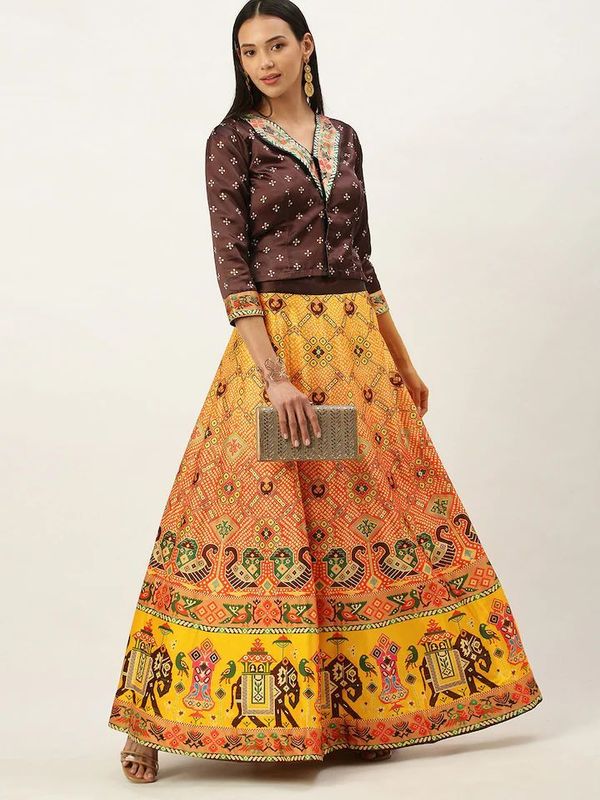 Digital Print Satin Silk Fabric Stitched Lehenga Choli With Jequared Blouse and Assami Silk Thread Work Dupatta For Women and Girls In Festive Party And Traditional Wear