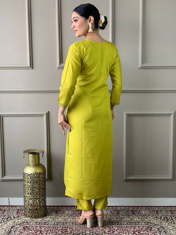 Mustard Chanderi Cotton Straight Kurta