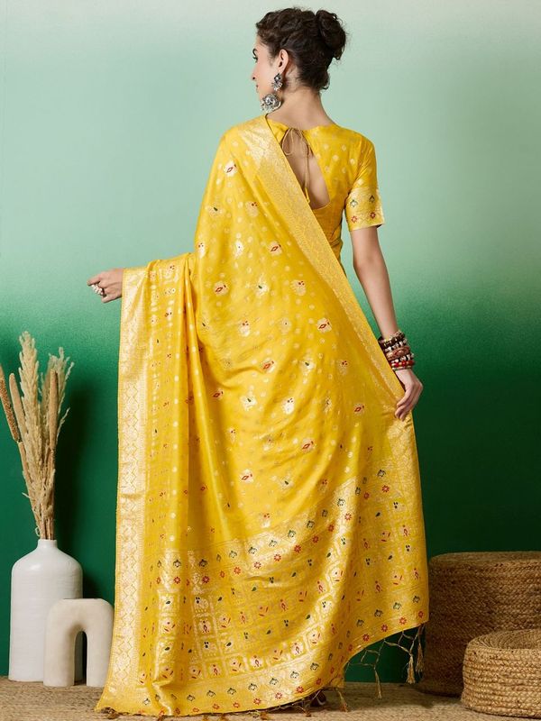 Yellow Wevon Jacquard Designer Staple Dola Cotton Saree
