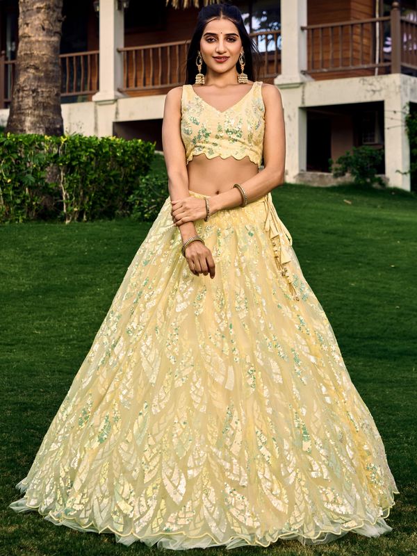 Yellow Women's Soft Net Embroidery Lehenga Choli