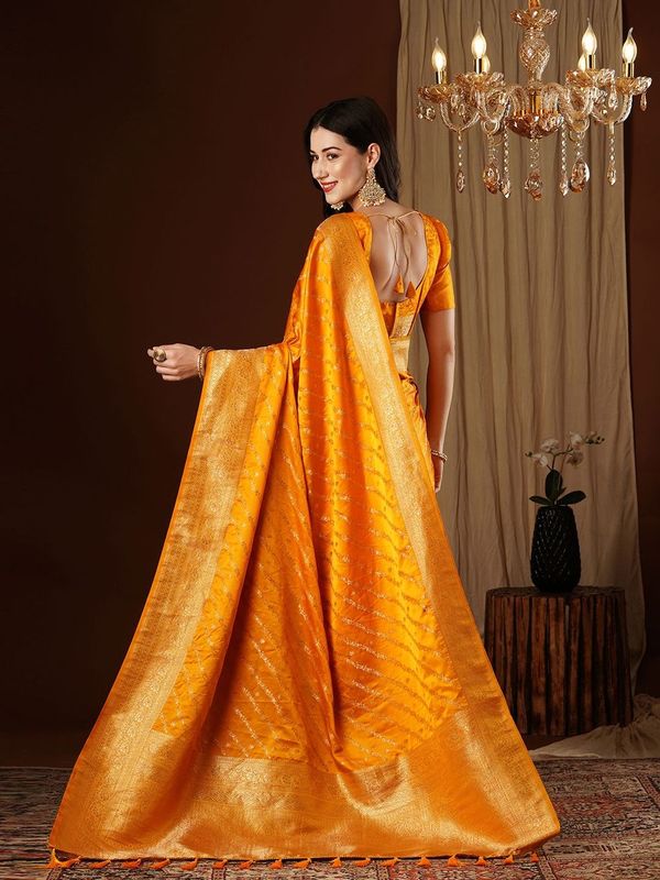 Yellow Wevon Jacquard Designer Satin Silk Saree