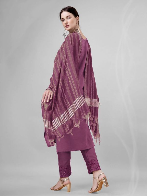 Wine Cotton Blend Ethnc Formal Looks Stitched Salwar Kameez