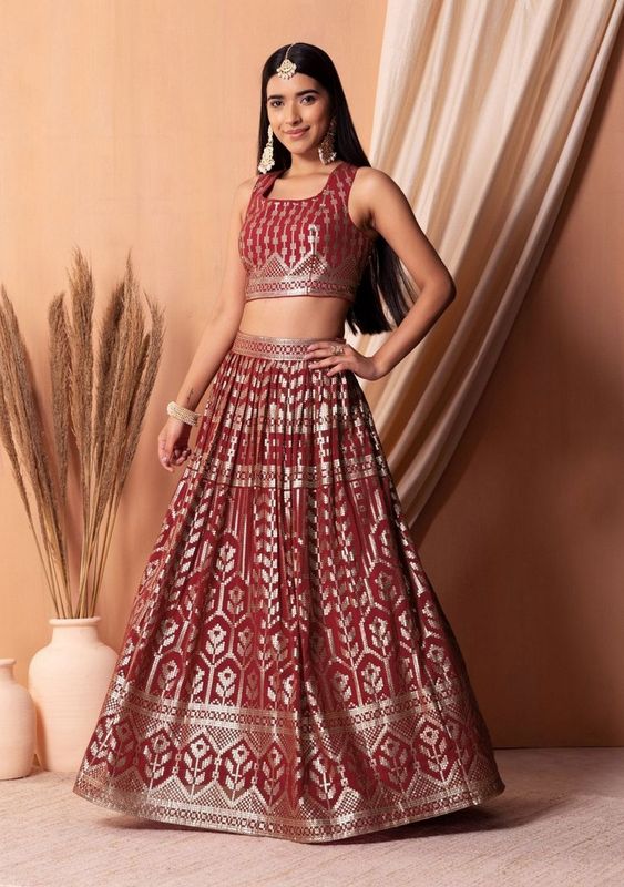 Maroon Color Sequins Embroidered Bridesmaid Ceremonial Lehenga Choli