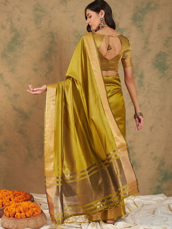 Yellow Wevon Jari Designer Cotton Organza Saree