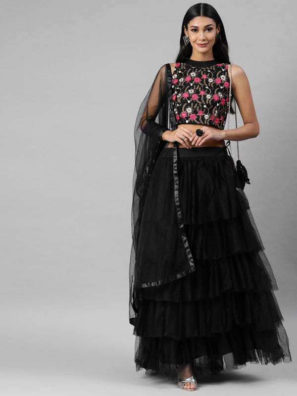 Black Art Silk Plain Lehenga