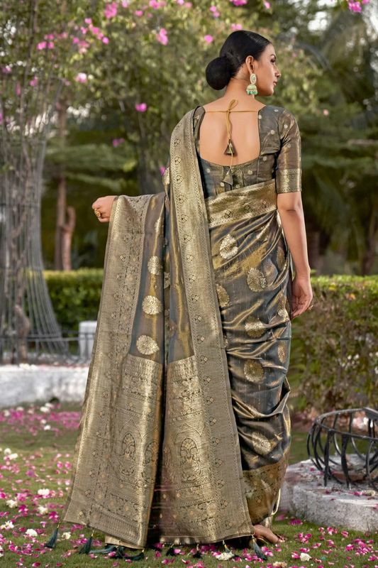 Grey Weaving Rich Pallu Jari Designer Simmer Silk Saree