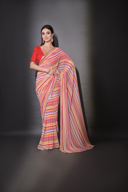 Multy Sequance Lining Embroidery Work Georgette Saree