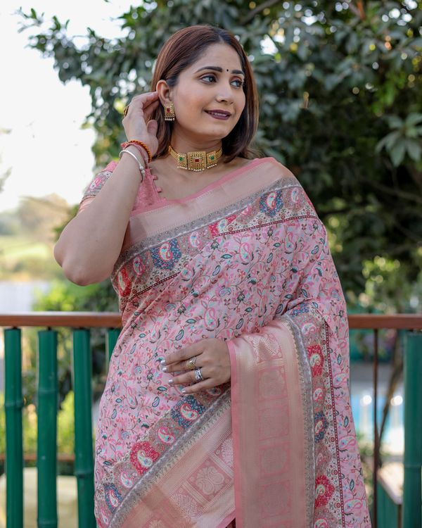 Pink Pashmina Wevon Designer Heavy Looks Saree With Digital Printed