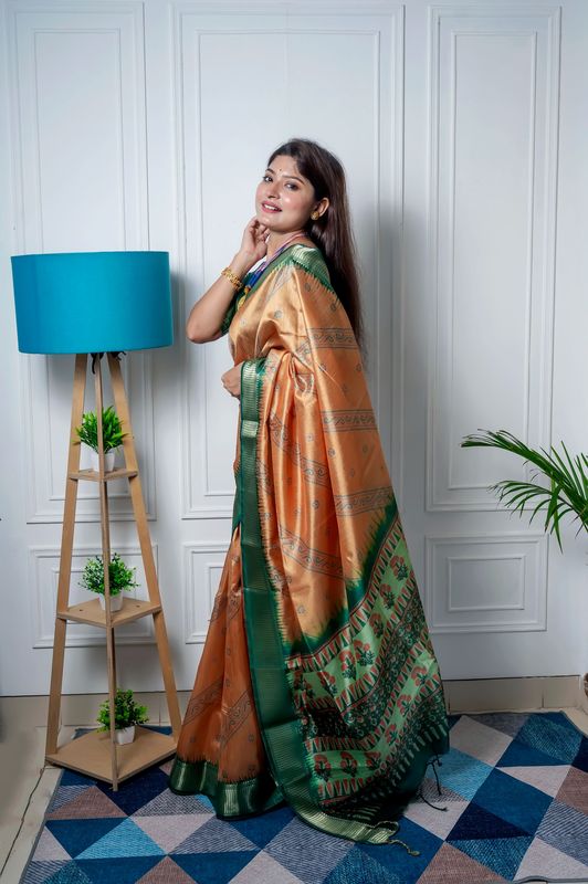 Yellow Weaving Jari Designer & Printed Raw Silk Saree