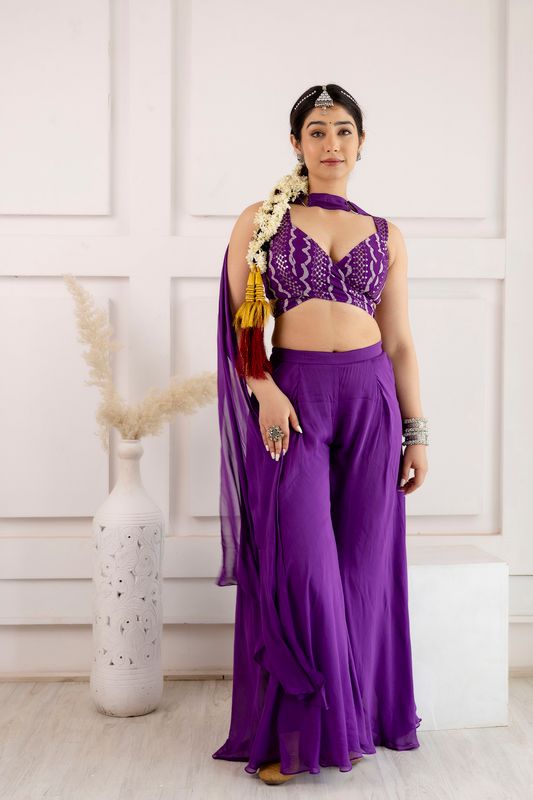 Purple Embroidered Palazzo Set