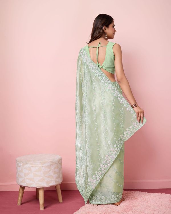 Pista Designer Sequance Embroidery Work Burberry Silk Saree