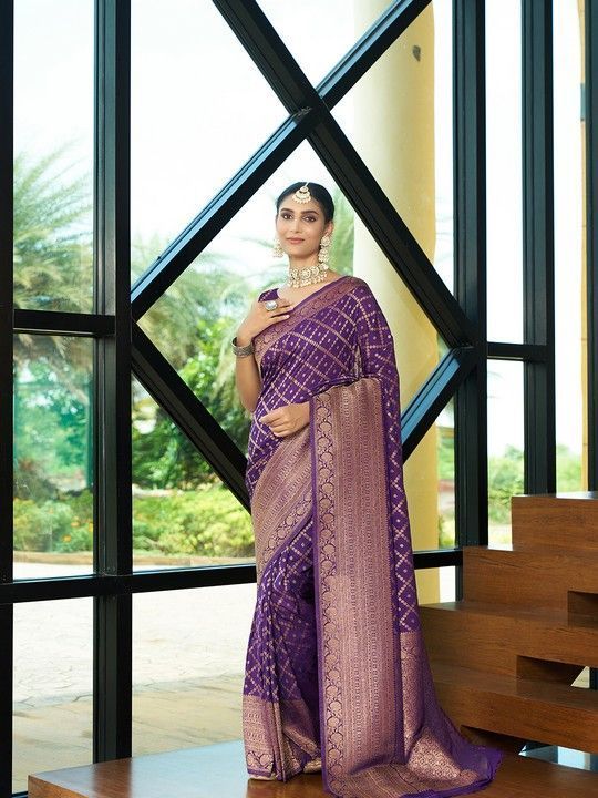 Wine Crepe Bandhani Saree and Stitched Wine Blouse