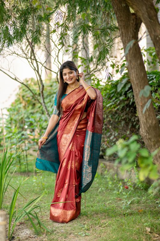 Red Wevon Jari Designer Tussar Silk Saree