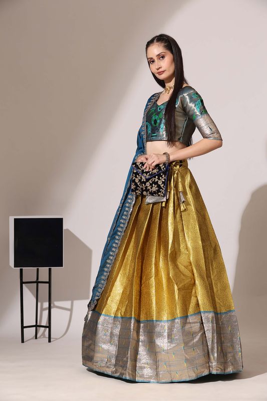 Yellow Jacquard Jacquard Work Lehenga
