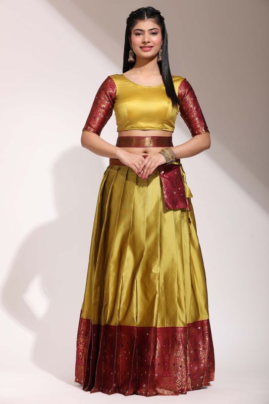Yellow Lichi Silk Jacquard Work Lehenga