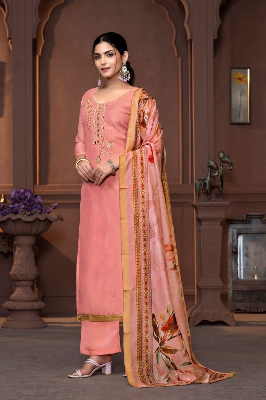 Rust Color Modal Fabric Designer Printed With Hand Work For Beautiful Ethnic Looks Designer Wedding Wear
