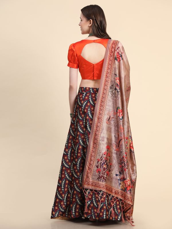 Digital Print Shiney Satin Stitched Lehenga Choli With Blouse and Sequnce Work Orgenza Dupatta For Women and Girls