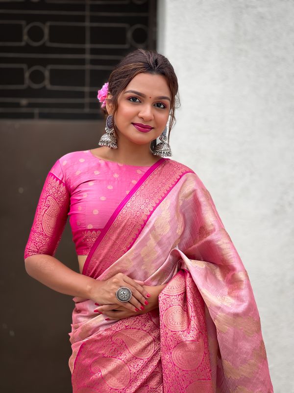 Pink Color Tissue Silk Weaving Jari Designer Traditional Saree