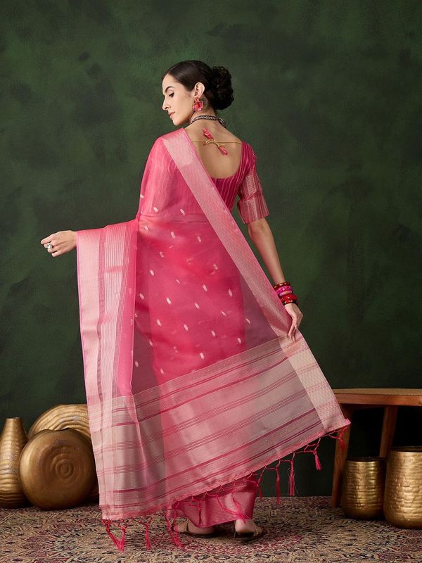 Pink Wevon Designer Khadi Organza Saree