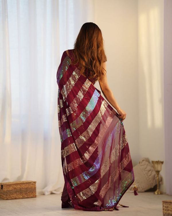Maroon Designer Sequance Embroidery Work Georgette Saree