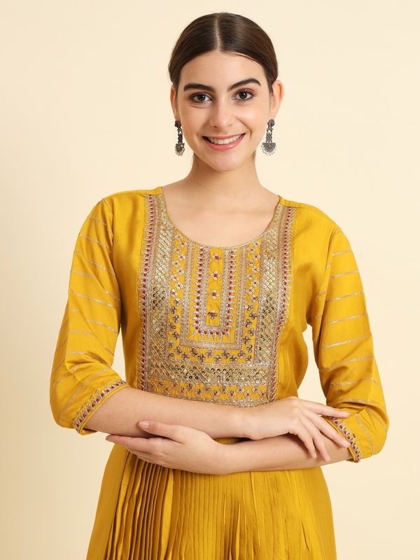 Yellow Pure Chanderi Silk Straight Kurta