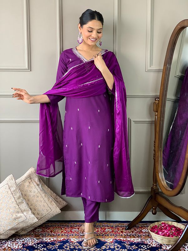 Purple Embroidered Kurta Sets