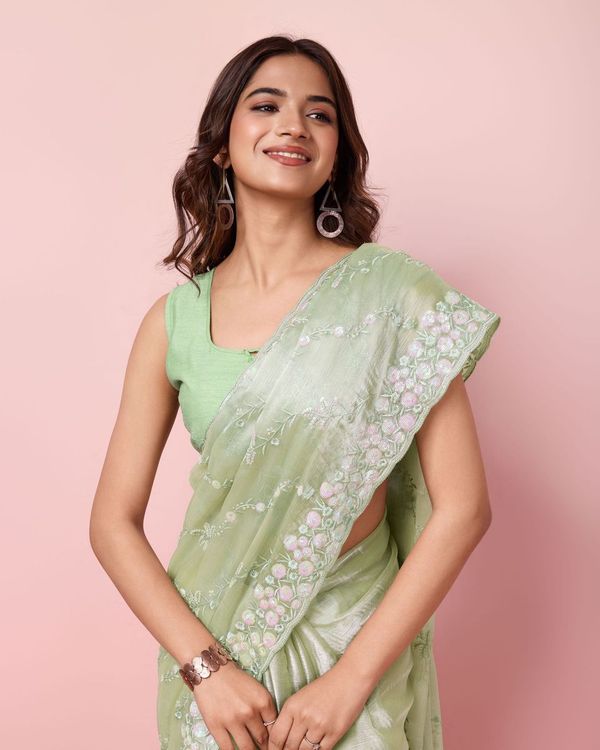 Pista Designer Sequance Embroidery Work Burberry Silk Saree