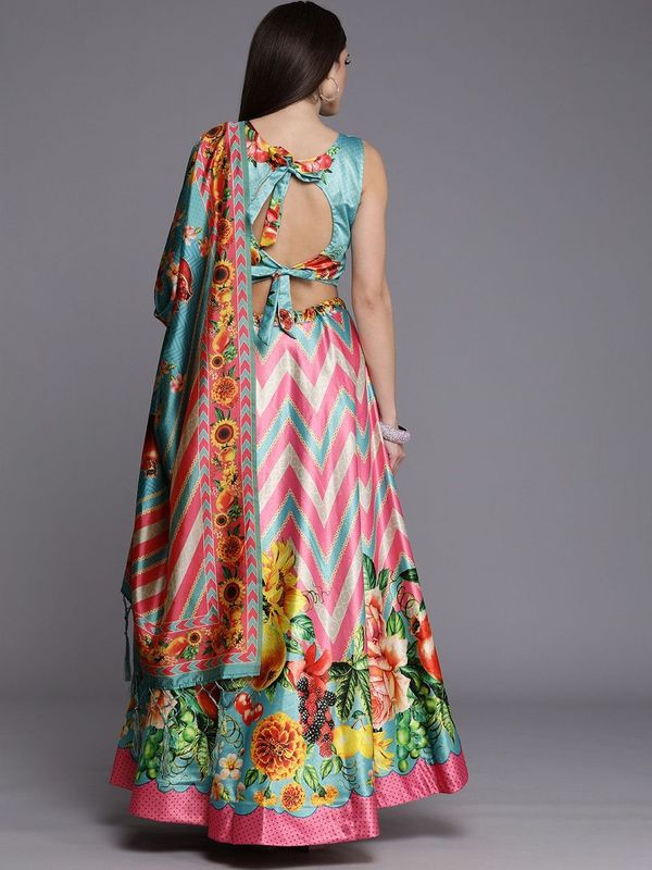 Digital Print Satin Silk Fabric Stitched Lehenga Choli With Jequared Blouse and Assami Silk Thread Work Dupatta For Women and Girls In Festive Party And Traditional Wear