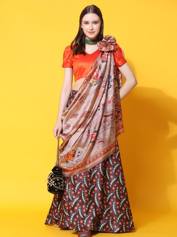 Digital Print Shiney Satin Stitched Lehenga Choli With Blouse and Sequnce Work Orgenza Dupatta For Women and Girls