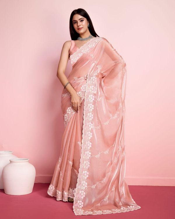 Peach Sequance Embroidery Work Jimmy Choo Saree
