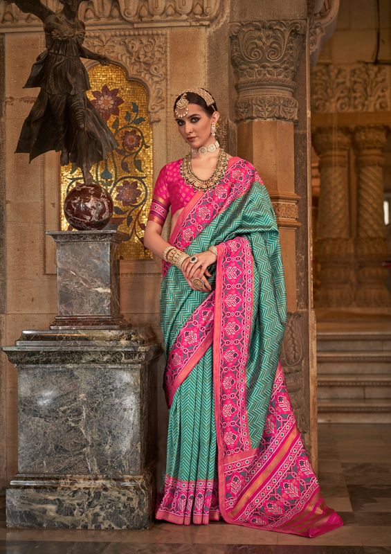 Rama Green Weaving Designer & Printed Silk Saree