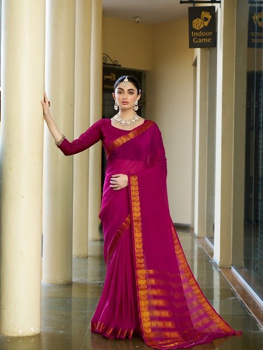 Pink Crepe Woven Saree and Stitched Pink Blouse