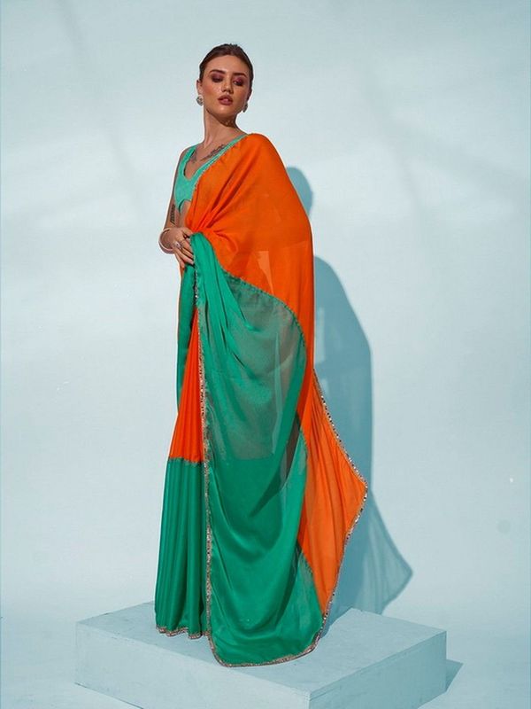 Glamorous Sea Green Color Georgette Fabric Trendy Designer Bollywood Saree
