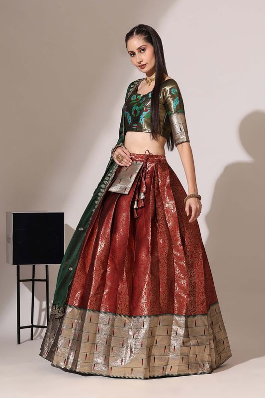 Maroon Jacquard Jacquard Work Lehenga
