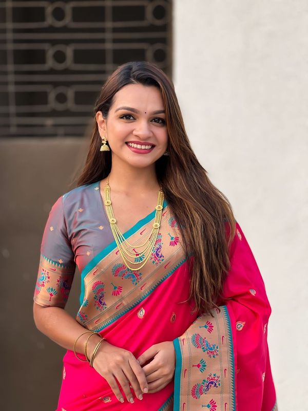 Red Weaving Meenakari Designer Soft Silk Saree