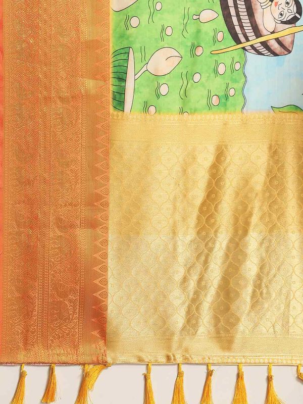 Turquoise Blue Women's Kanjeewaram Digital Printed Saree
