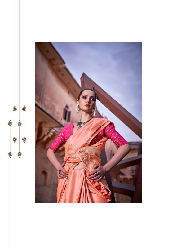 Orange Weaving jari Designer Satin Silk Saree