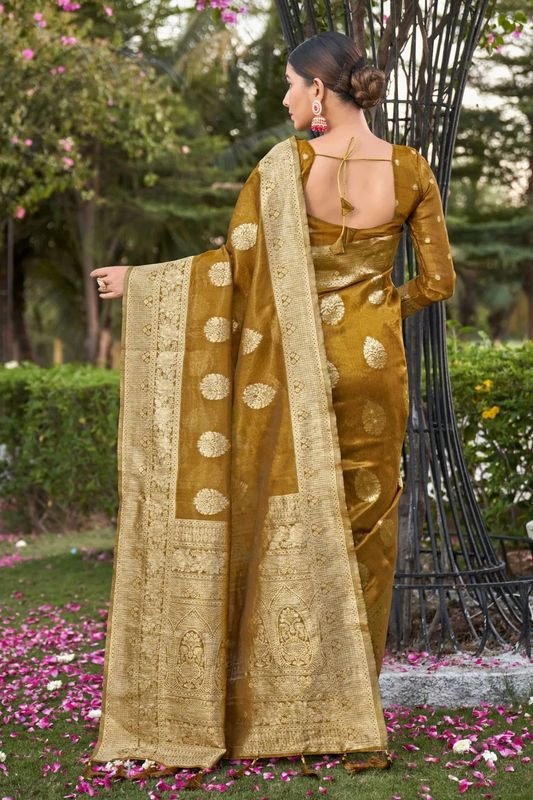Mustard Weaving Rich Pallu Jari Designer Simmer Silk Saree