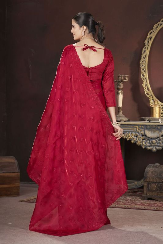 Red Sequance & Thread Embroidery Work Jimmy Choo Saree